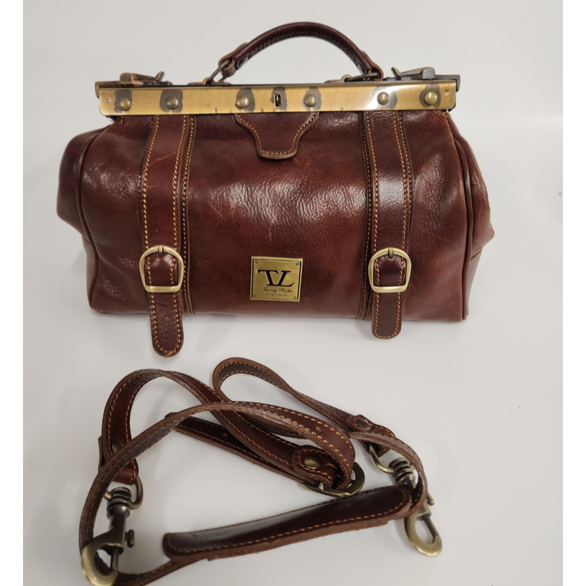 Tuscany Leather Euc Mona Lisa Gladstone Leather Framed Dr Bag